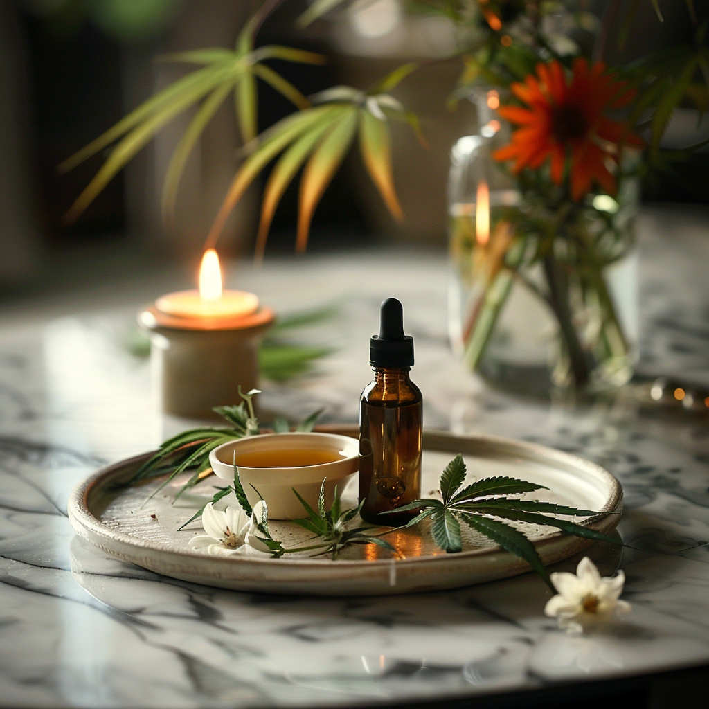 Plate with Hemp Leaves and Flowers
